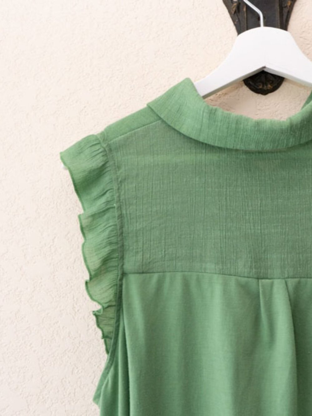 Parallel Skies Green Ruffle Sleeve Tie Front Blouse XL Button Up Boho Cottagecor - Picture 9 of 12